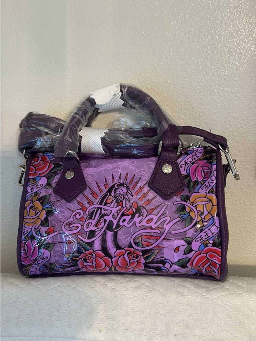 Ed Hardy Purple Floral Tattoo crossbody/handbag NWT